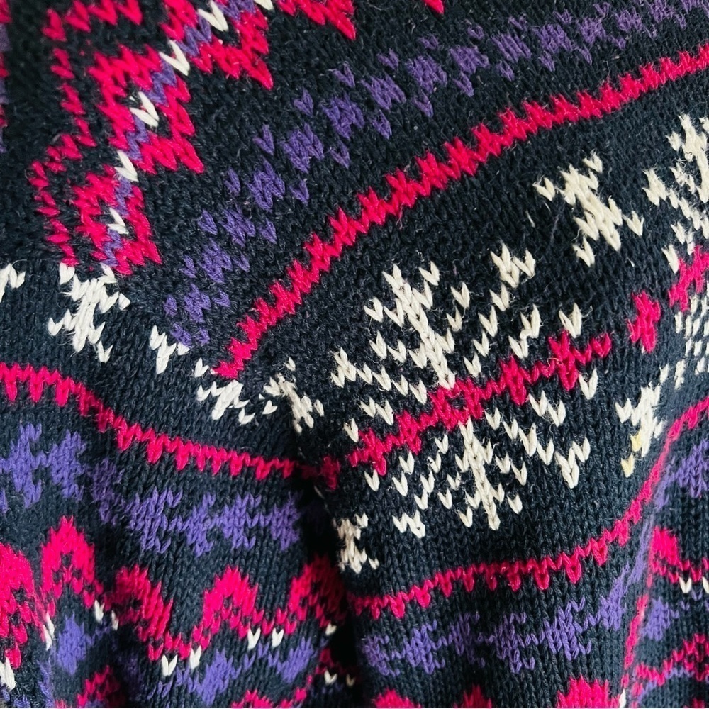 Vintage Floral Snowflake Cottage Core-Oversized Fisherman Chunky Black Sweater2X - Picture 5 of 6